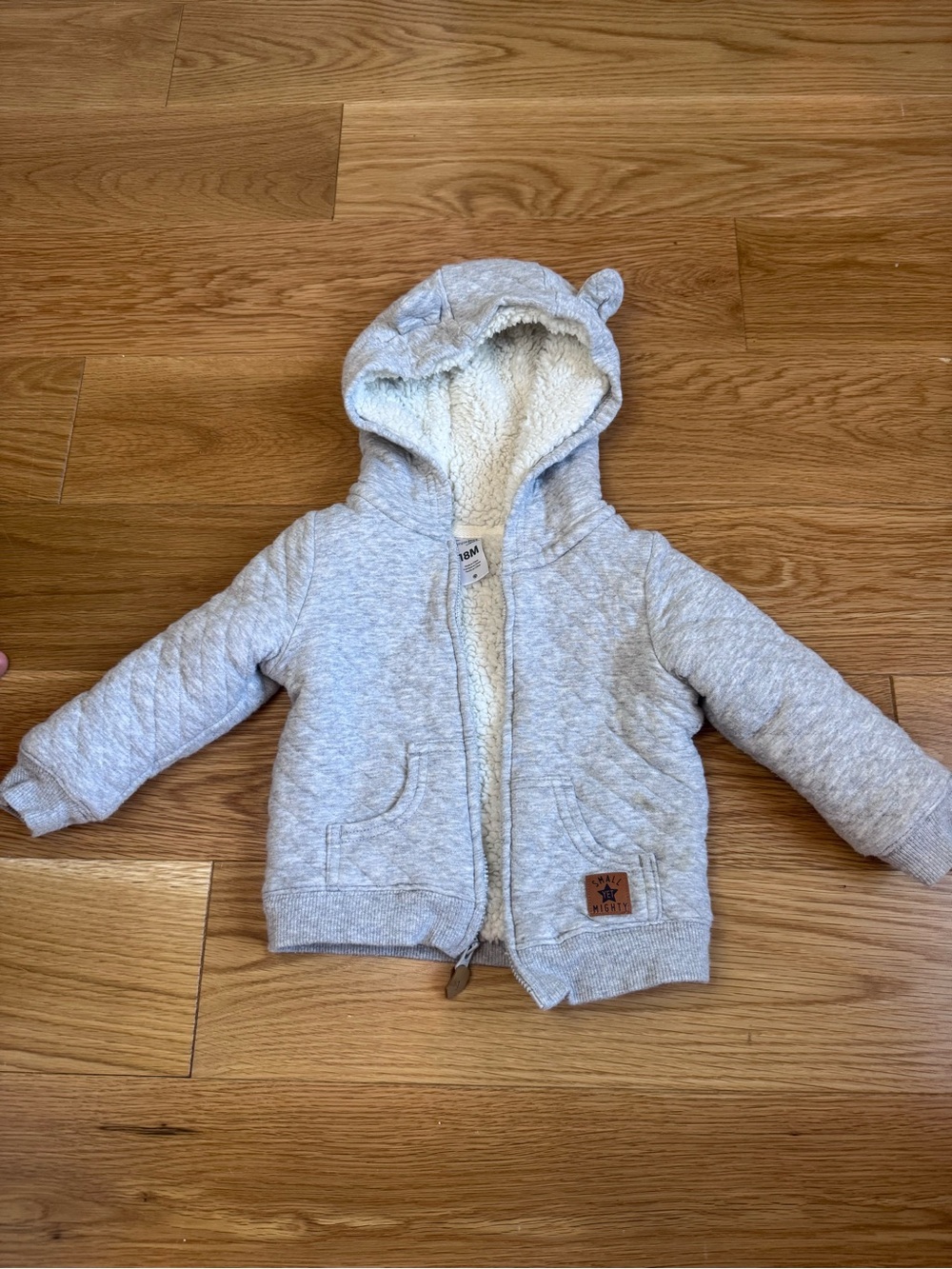 Baby Sherpa-Lined Hooded Jacket - Light Gray